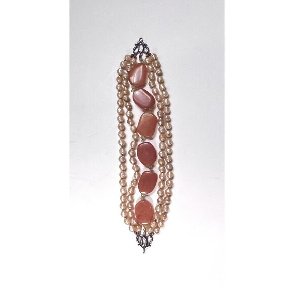 Vintage Victorian Revival Coral Agate Beaded Bracelet Chunky - Picture 11 of 12